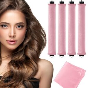 Heatless Hair Curler Rods Set 4Pcs Velvet Foam Hair Rollers and Satin Hair Scarf